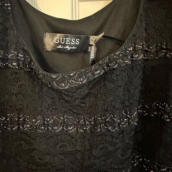 Guess Mini Dress with silver stitching and lace overlay Sz 8 Whimsigoth grunge - Picture 5 of 12
